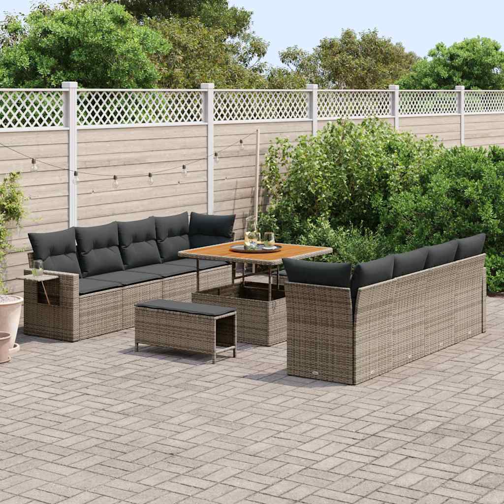Conjunto de Sofá de Jardim 11 pcs Cinzeto Rattan Sintético