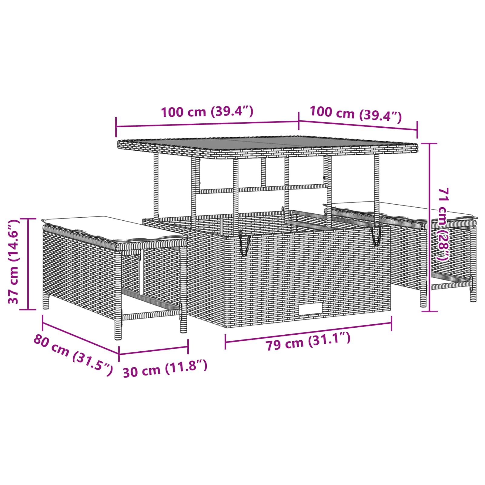 Conjunto de Sofá de Jardim com almofada 8 pcs Preto vime PE