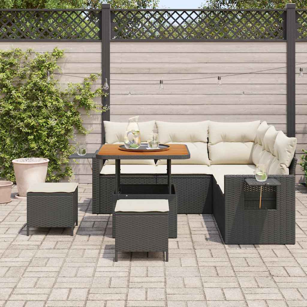 Conjunto de Sofá de Jardim 8 pcs Preto vime PE