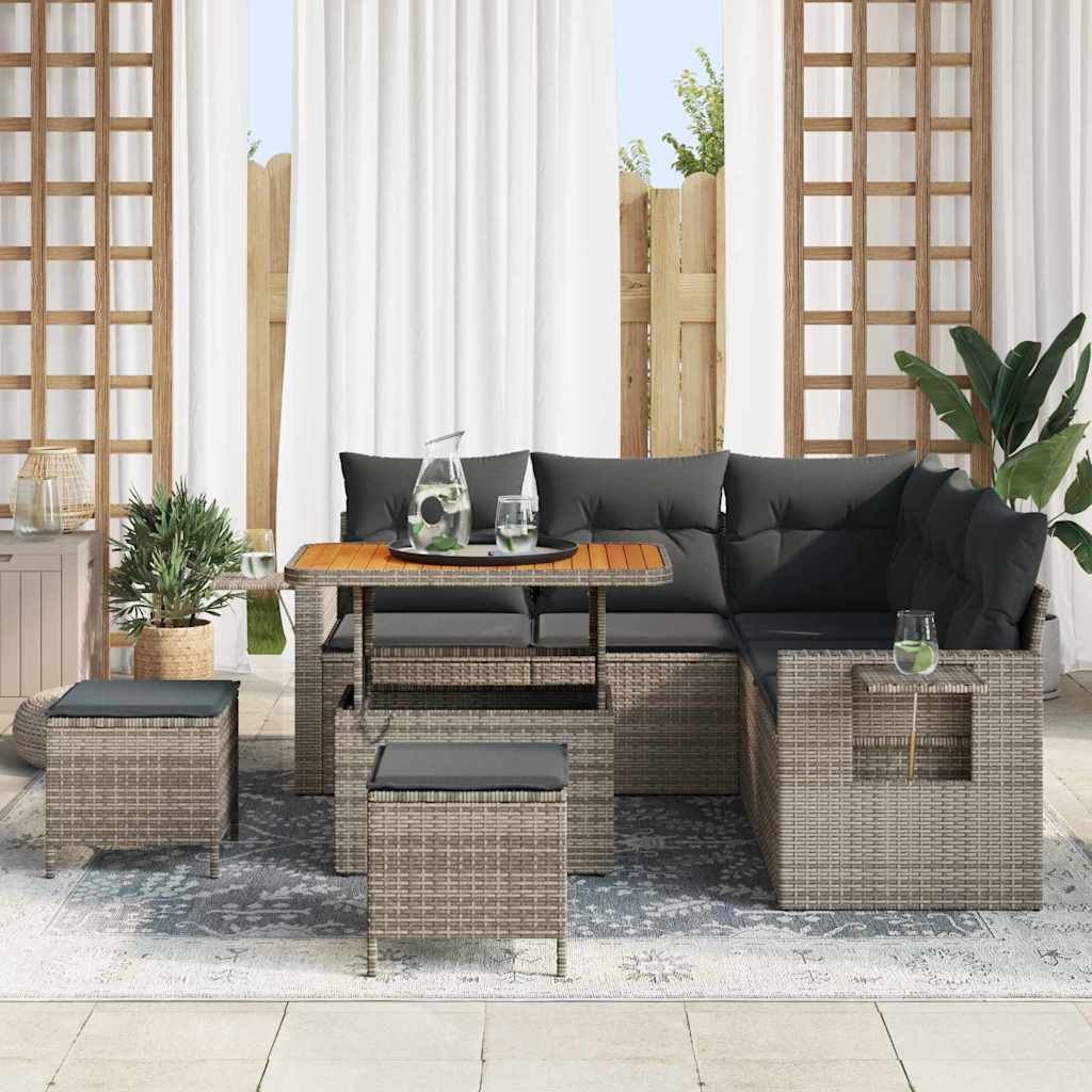 Conjunto de Sofá de Jardim 8 pcs Cinzeto vime PE