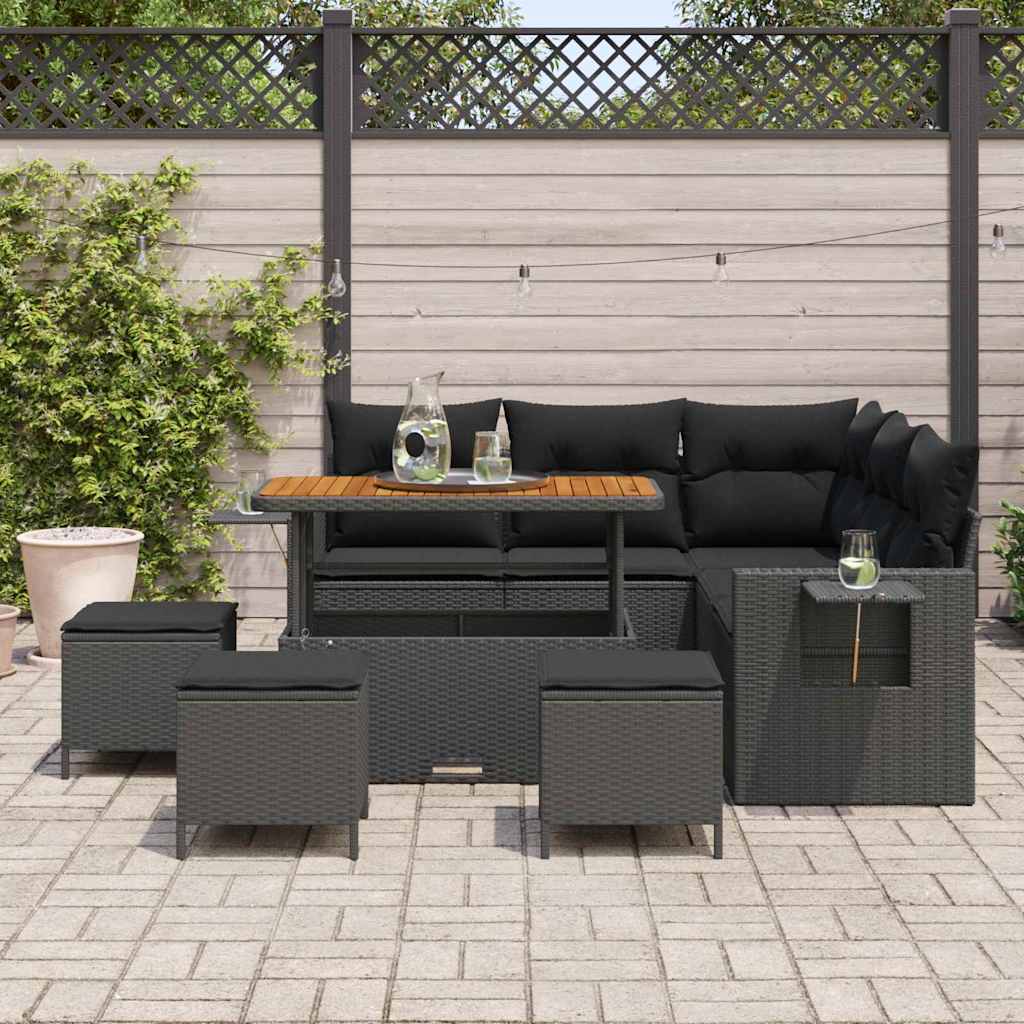 Conjunto de Sofá de Jardim 9 pcs Preto vime PE
