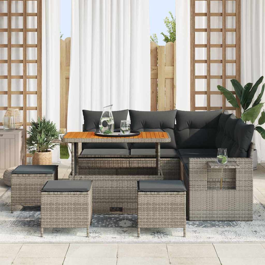 Conjunto de Sofá de Jardim com almofada 9 pcs Cinzeto vime PE