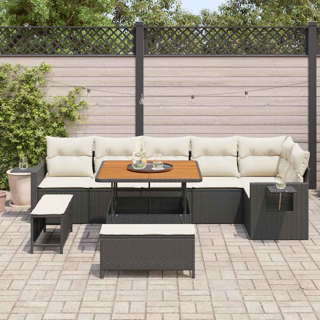 Conjunto de Sofá de Jardim 9 pcs Preto vime PE
