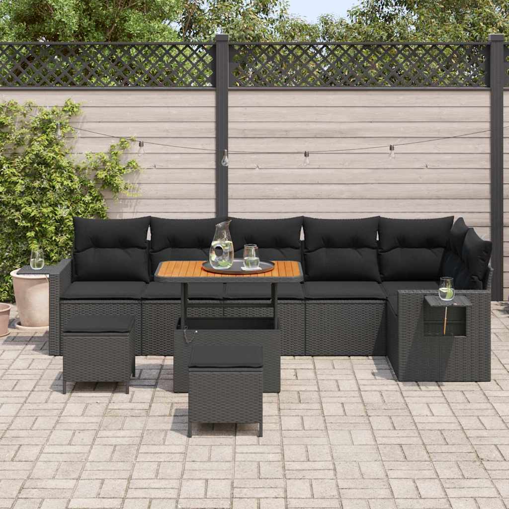 Conjunto de Sofá de Jardim 9 pcs Preto vime PE