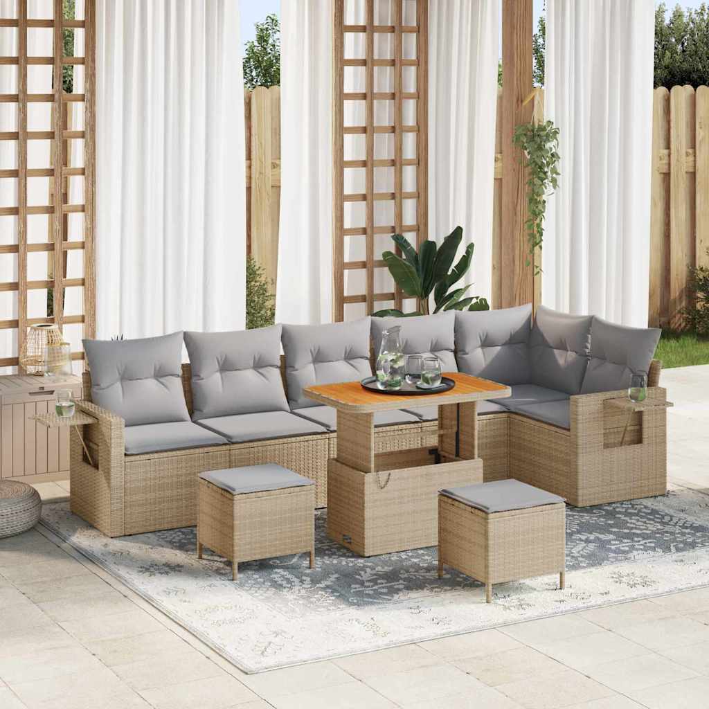 Conjunto de Sofá de Jardim 9 pcs Bege vime PE