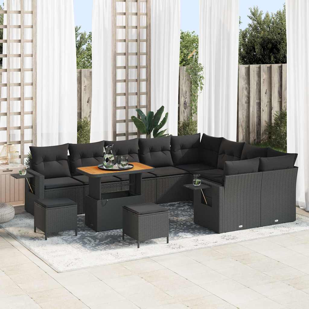 Conjunto de Sofá de Jardim 12 pcs Preto vime PE