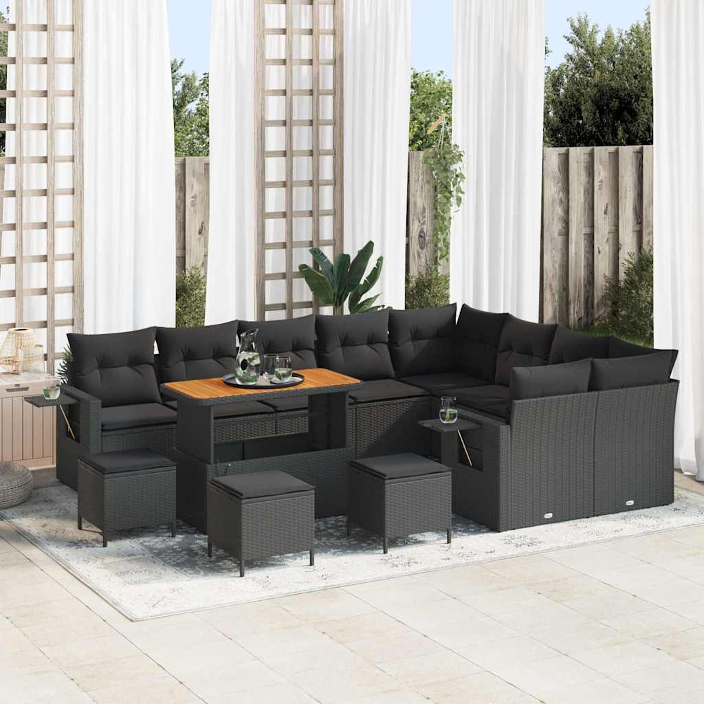 Conjunto de Sofá de Jardim 13 pcs Preto vime PE