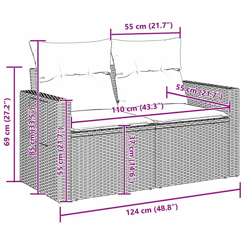 Conjunto de Sofá de Jardim 13 pcs Cinzeto vime PE