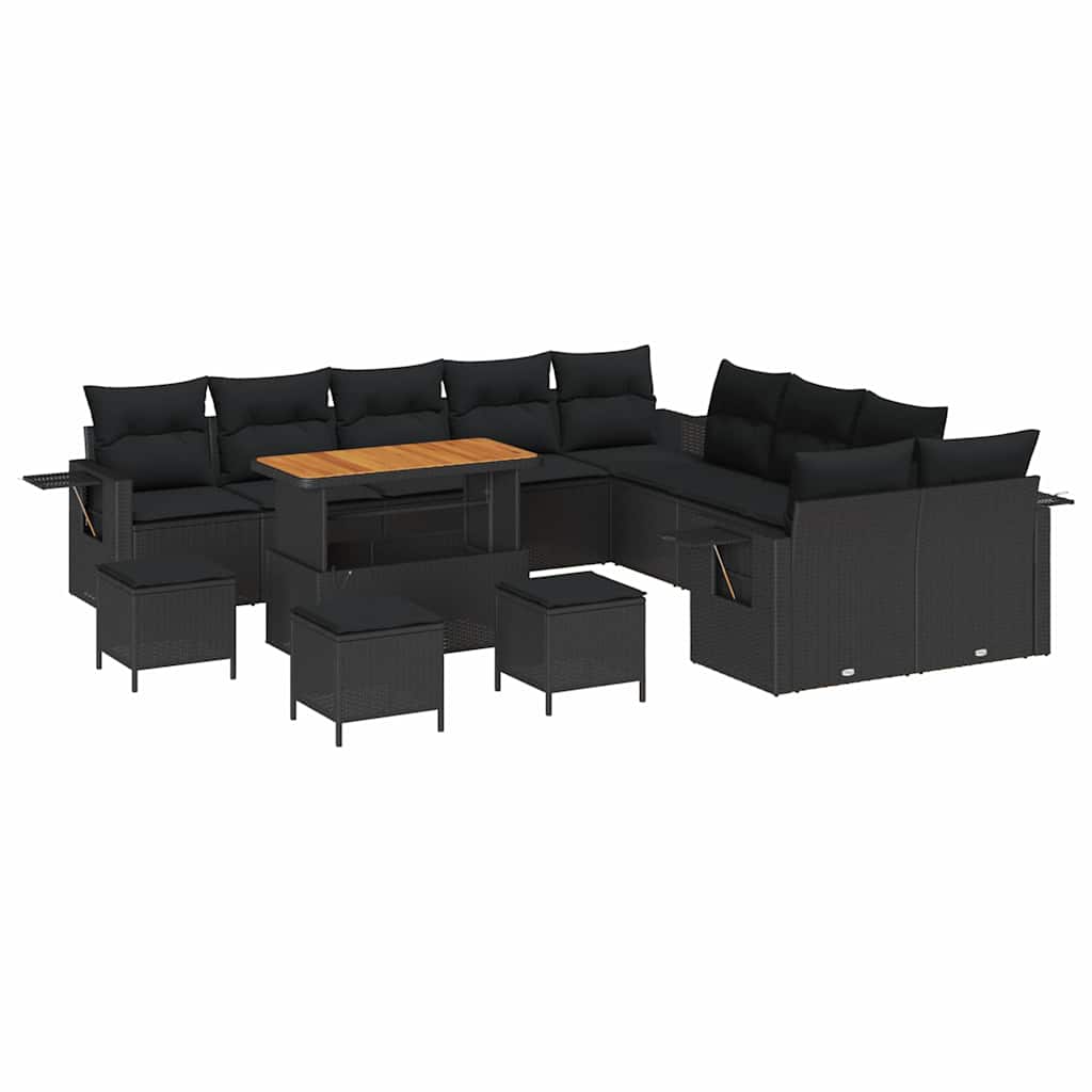 Conjunto de Sofá de Jardim 14 pcs Preto vime PE