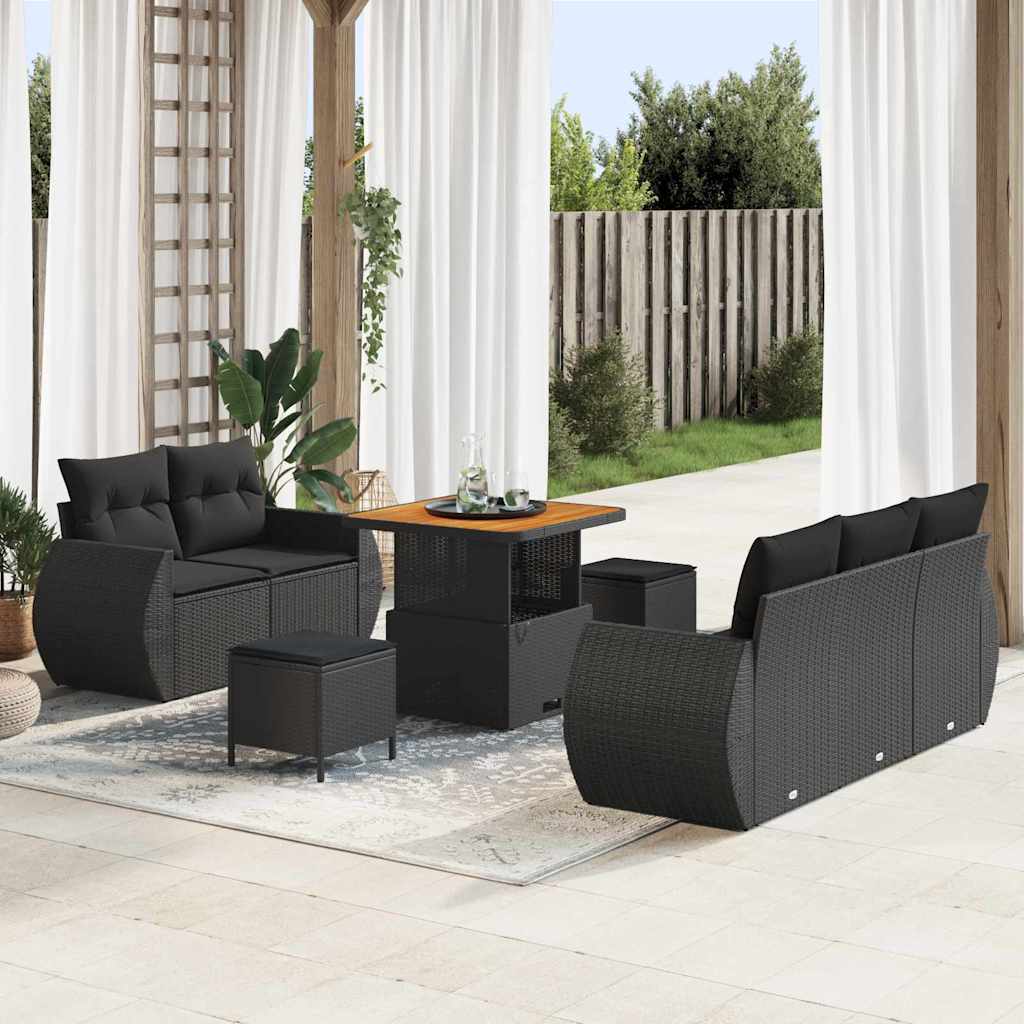 Conjunto de Sofá de Jardim 8 pcs Preto vime PE