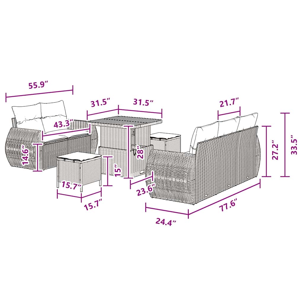 Conjunto de Sofá de Jardim 8 pcs Preto vime PE