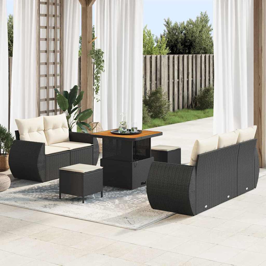 Conjunto de Sofá de Jardim 8 pcs Preto vime PE