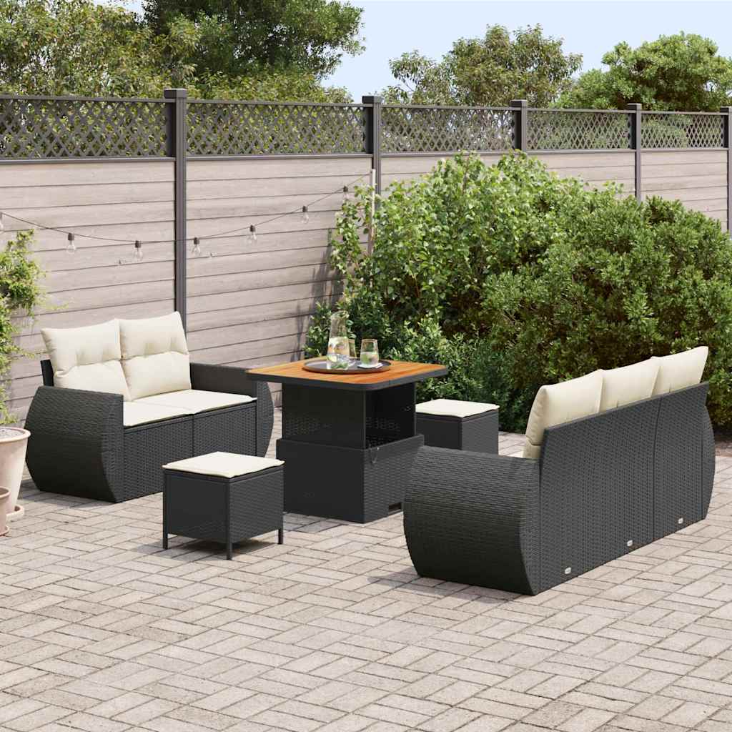 Conjunto de Sofá de Jardim 8 pcs Preto vime PE
