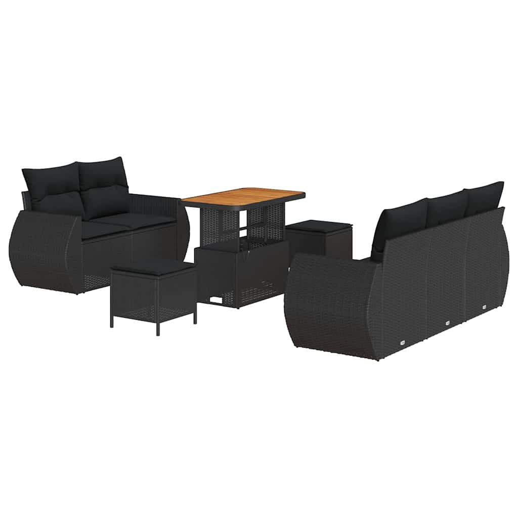 Conjunto de Sofá de Jardim com almofada 8 pcs Preto vime PE