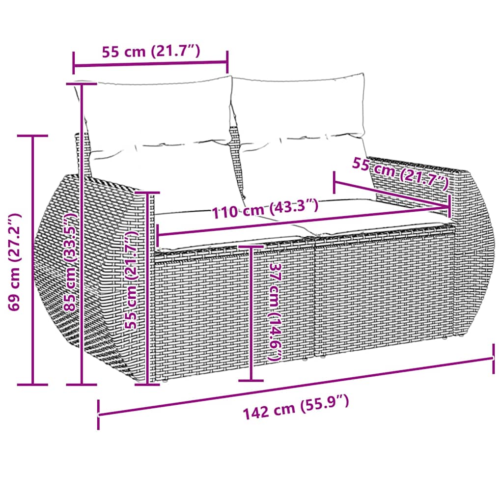 Conjunto de Sofá de Jardim 8 pcs Cinzeto vime PE