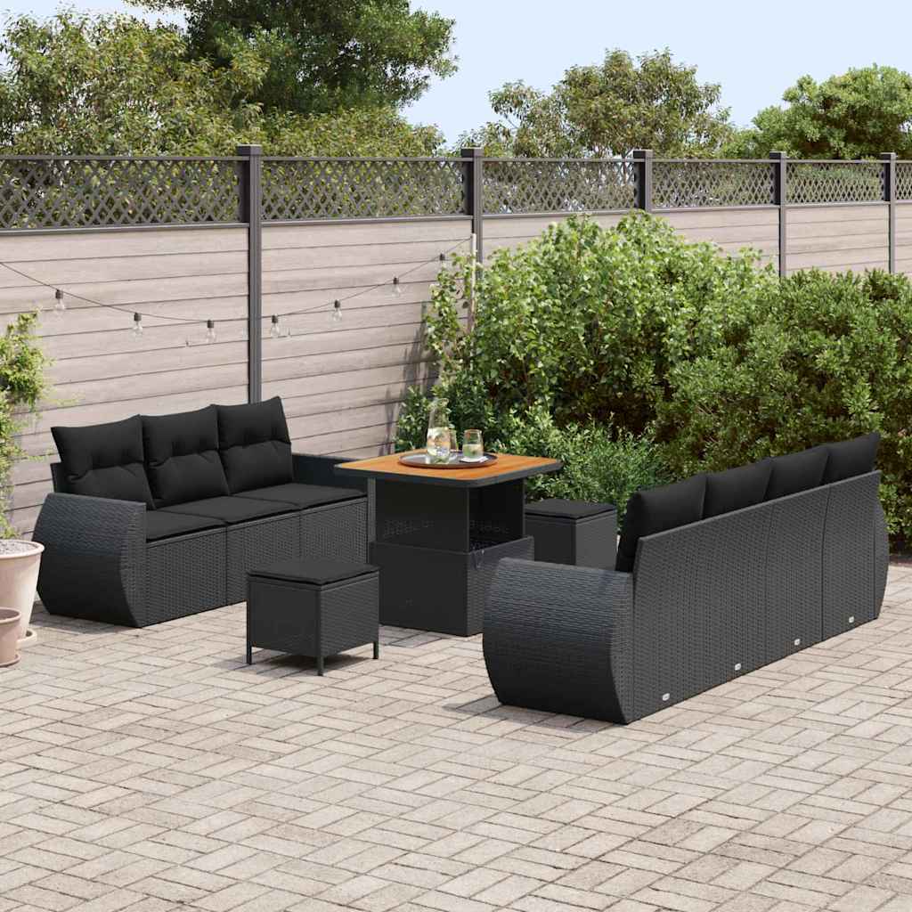 Conjunto de Sofá de Jardim 10 pcs Preto vime PE