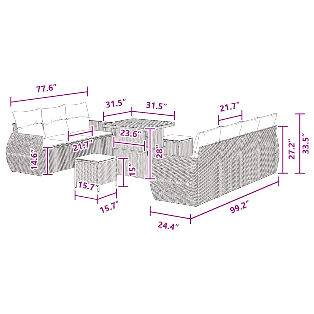 Conjunto de Sofá de Jardim 10 pcs Preto vime PE