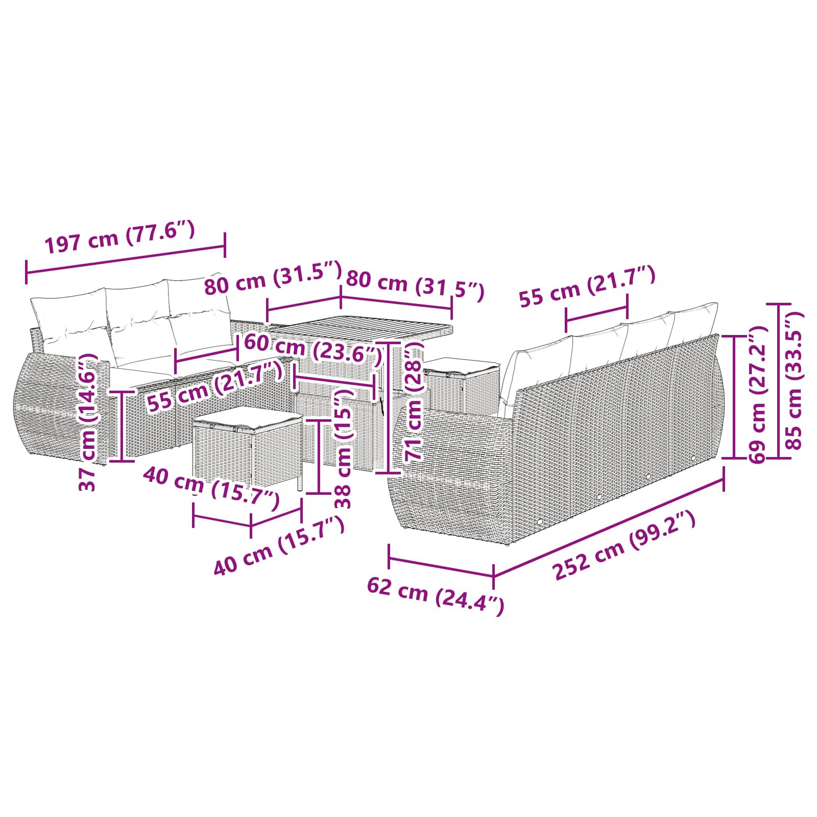 Conjunto de Sofá de Jardim 10 pcs Preto vime PE
