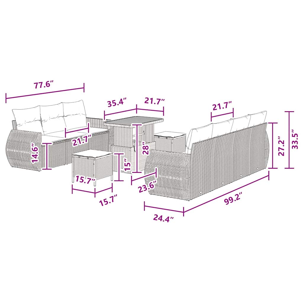 Conjunto de Sofá de Jardim 10 pcs Preto vime PE