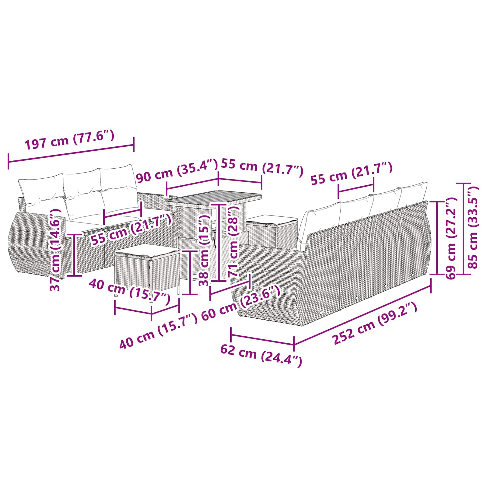 Conjunto de Sofá de Jardim 10 pcs Preto vime PE
