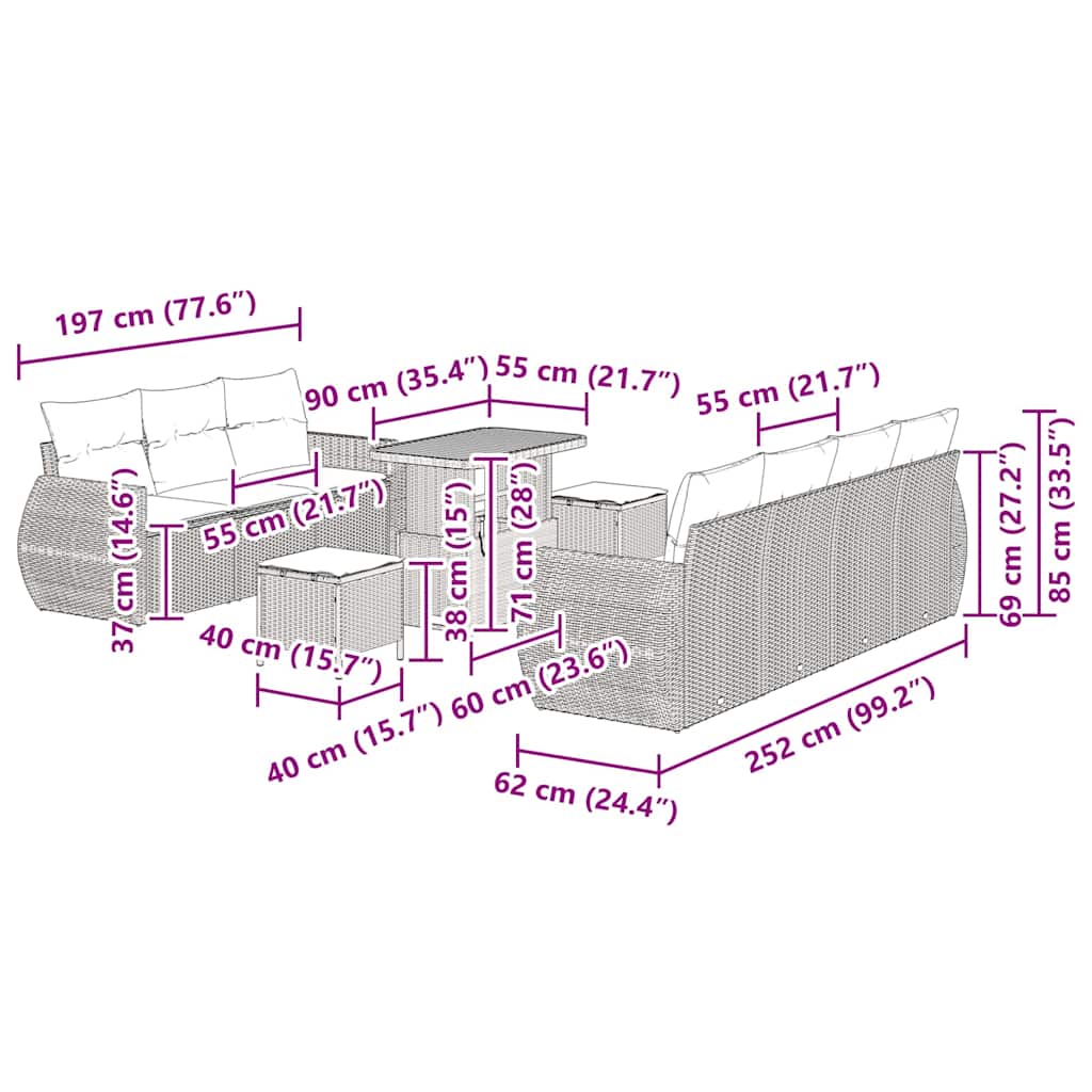Conjunto de Sofá de Jardim 10 pcs Bege vime PE