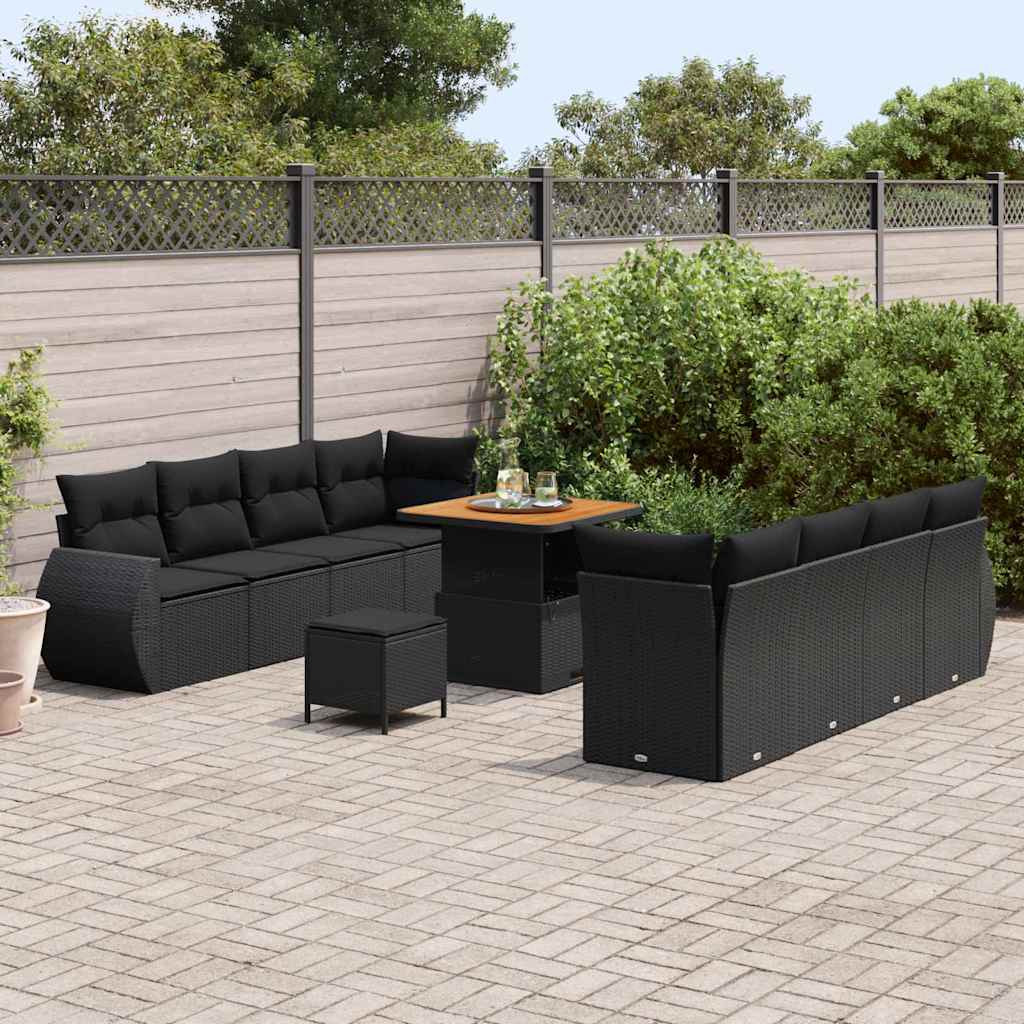 Conjunto de Sofá de Jardim 11 pcs Preto vime PE