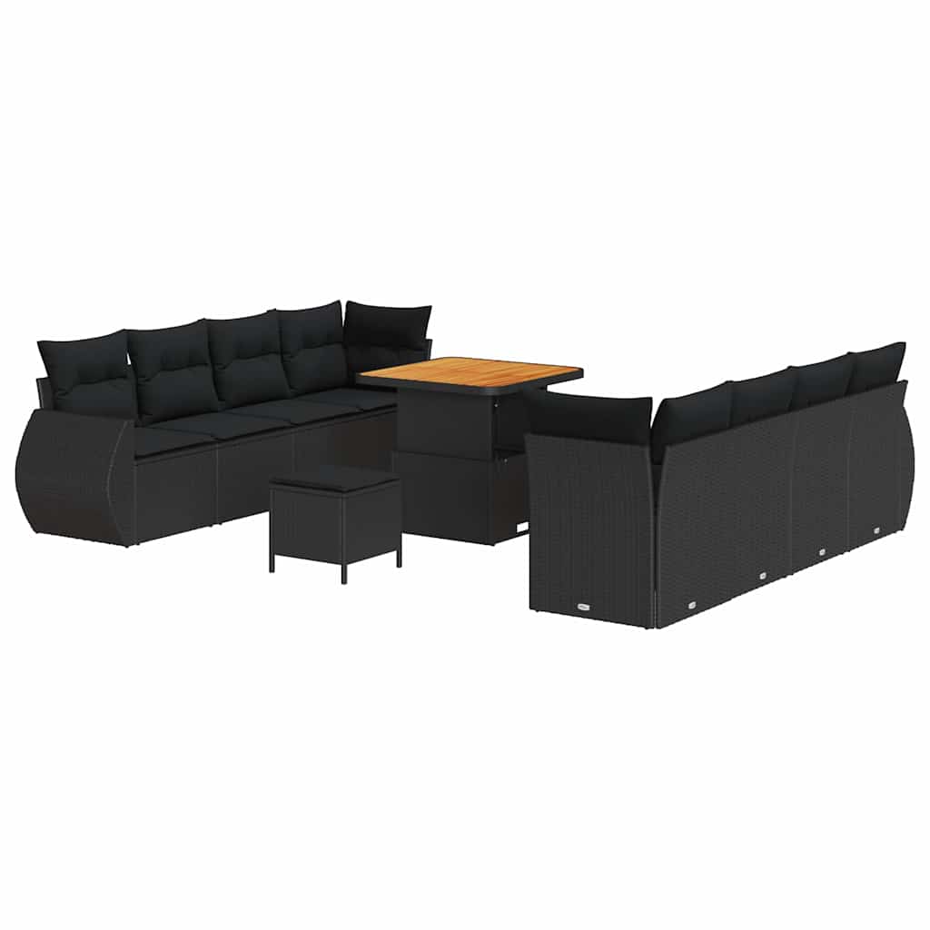 Conjunto de Sofá de Jardim 11 pcs Preto vime PE
