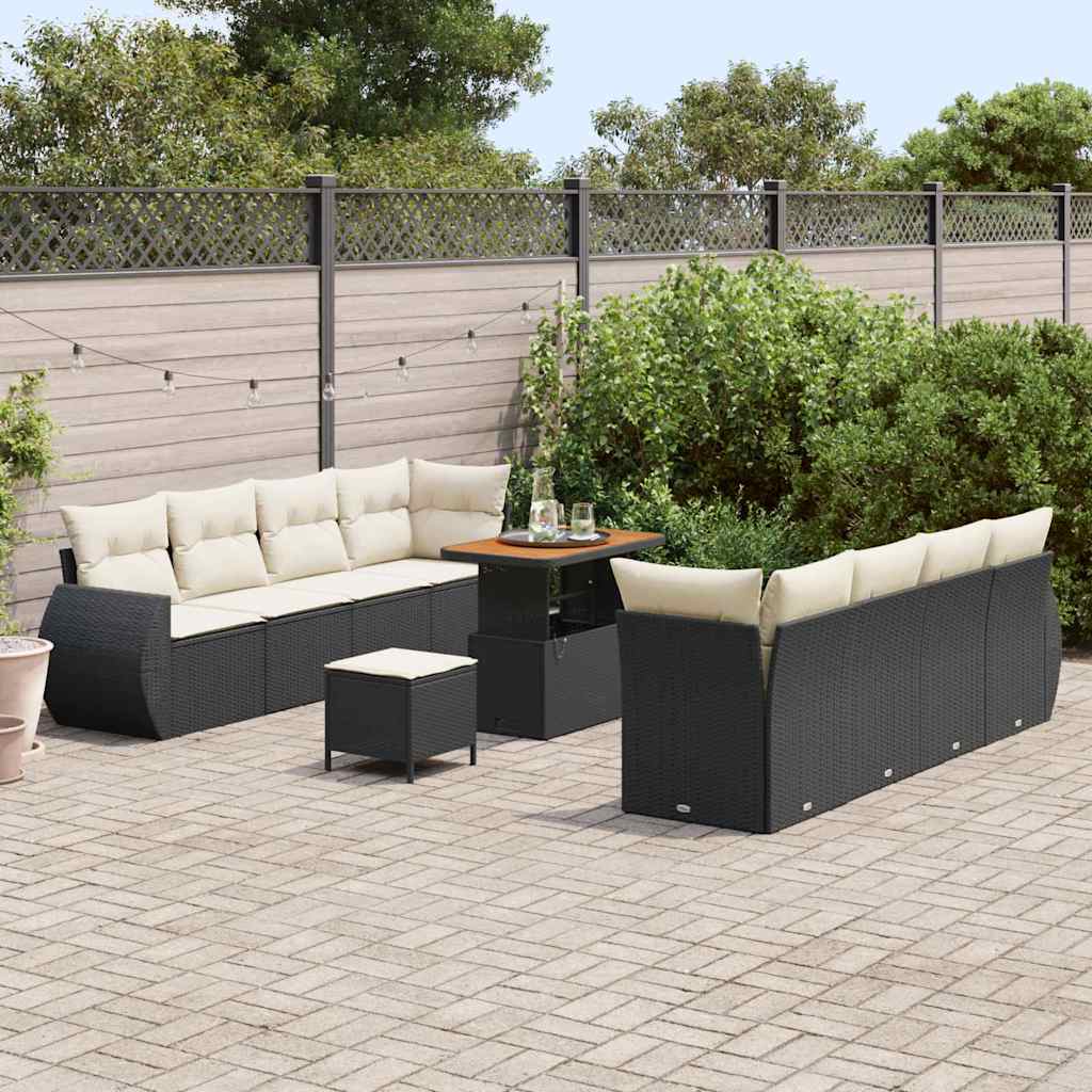 Conjunto de Sofá de Jardim 11 pcs Preto vime PE