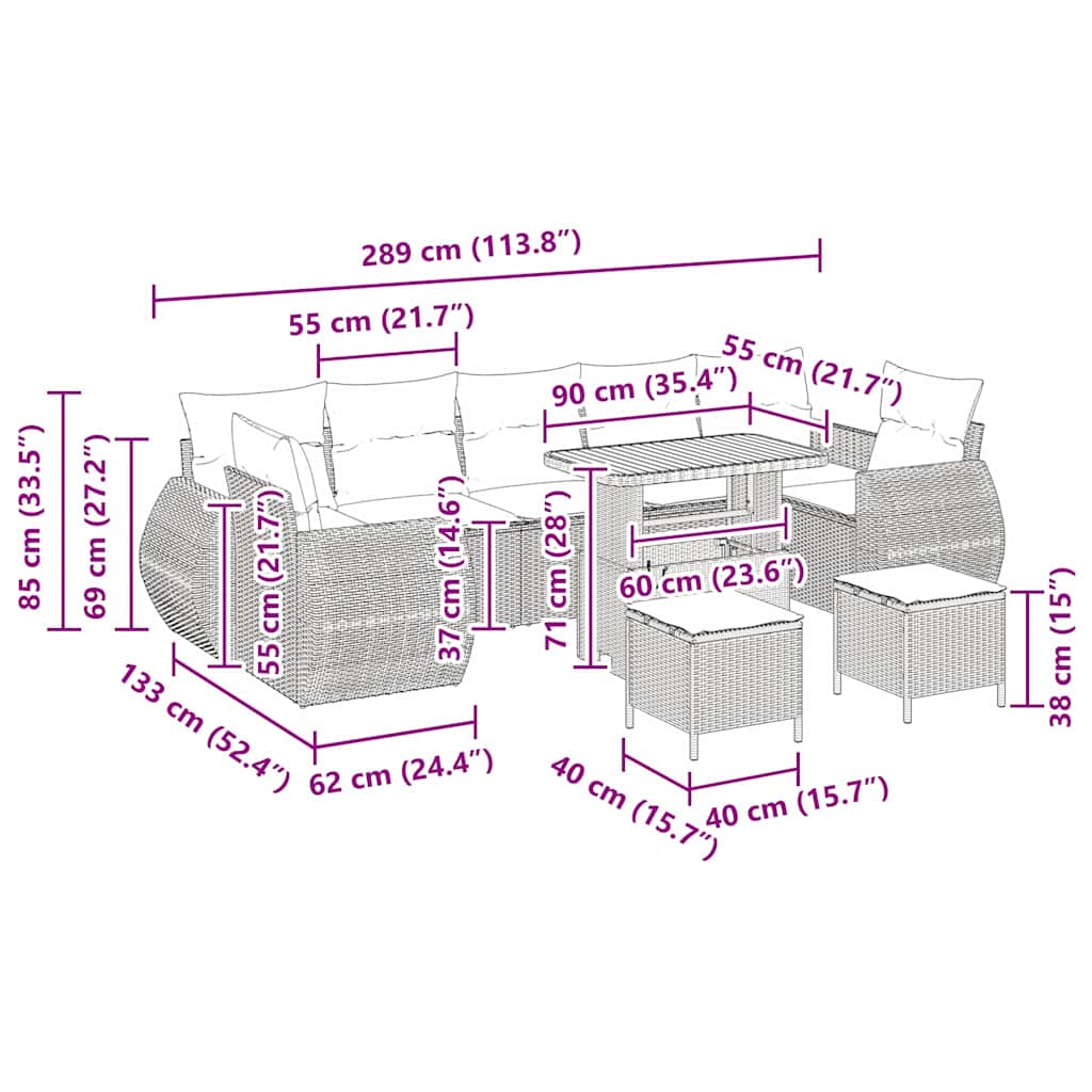 Conjunto de Sofá de Jardim 10 pcs Preto vime PE