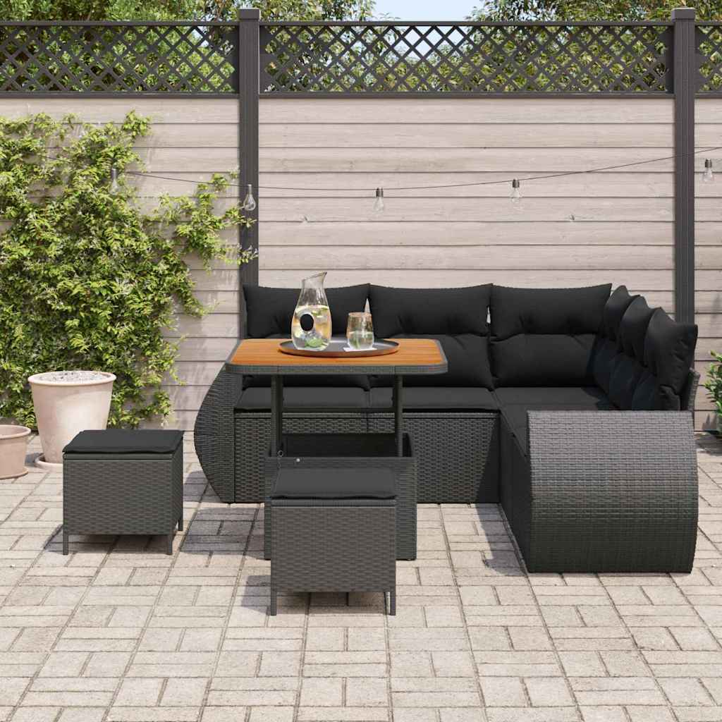 Conjunto de Sofá de Jardim 8 pcs Preto vime PE
