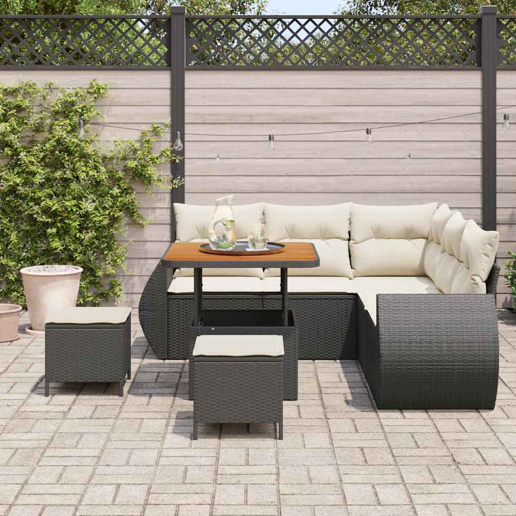 Conjunto de Sofá de Jardim 8 pcs Preto vime PE