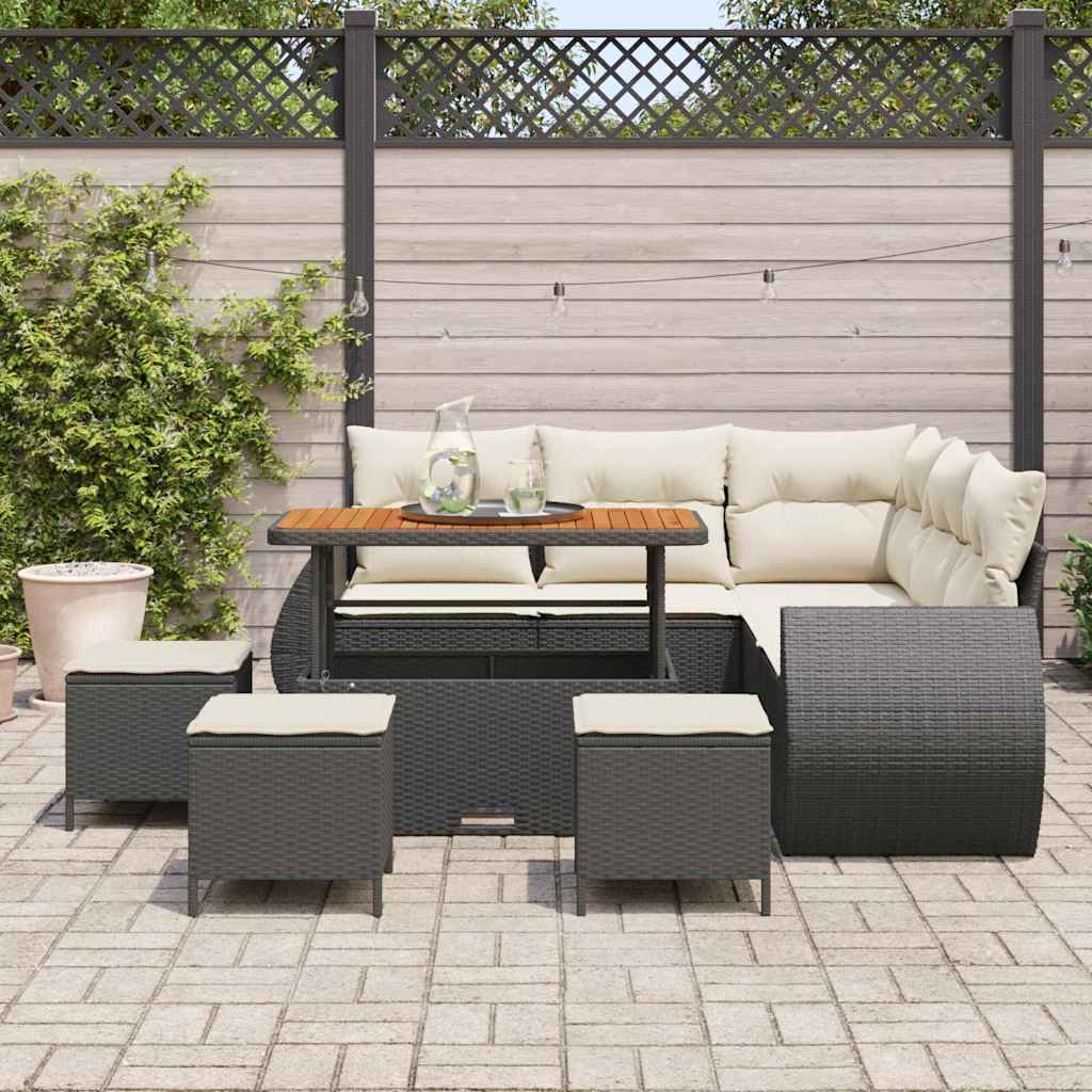 Conjunto de Sofá de Jardim 9 pcs Preto vime PE