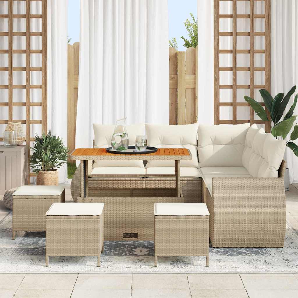 Conjunto de Sofá de Jardim 9 pcs Bege vime PE