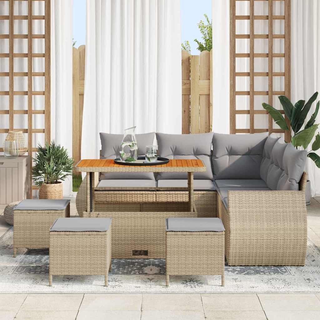 Conjunto de Sofá de Jardim 9 pcs Bege vime PE