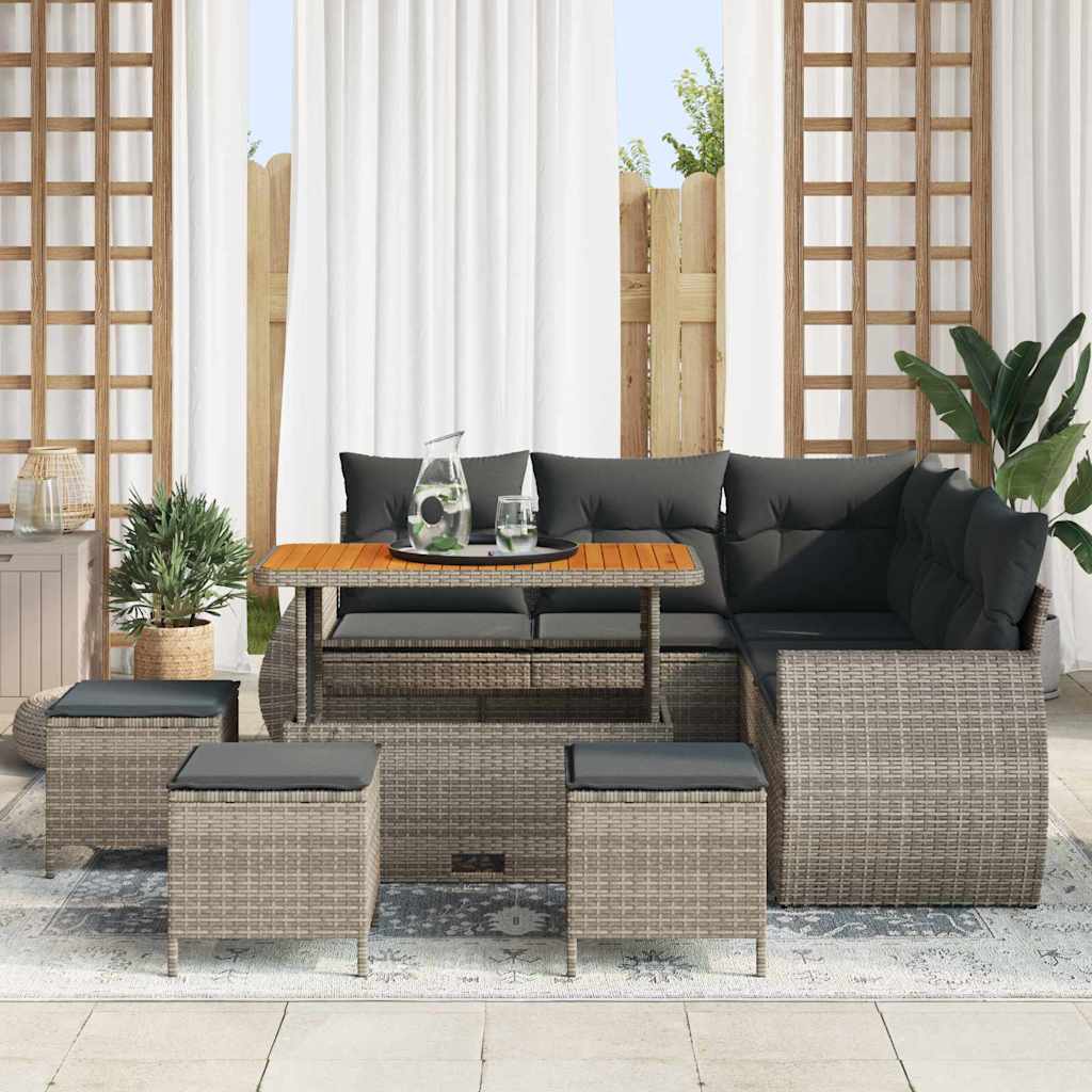 Conjunto de Sofá de Jardim 9 pcs Cinzeto vime PE