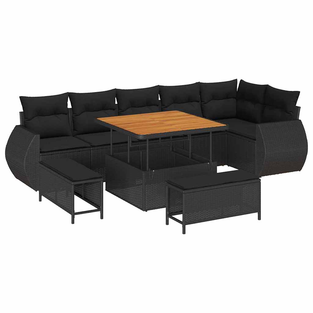 Conjunto de Sofá de Jardim 9 pcs Preto vime PE