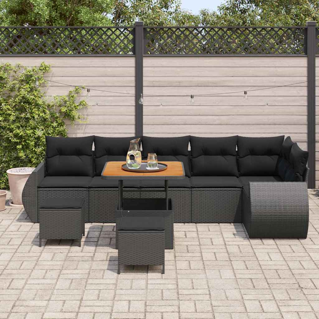 Conjunto de Sofá de Jardim 9 pcs Preto vime PE