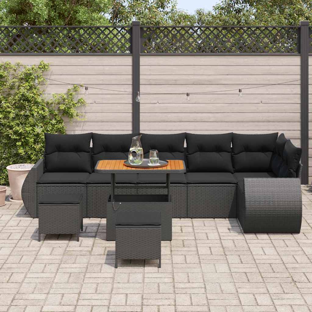 Conjunto de Sofá de Jardim 9 pcs Preto vime PE