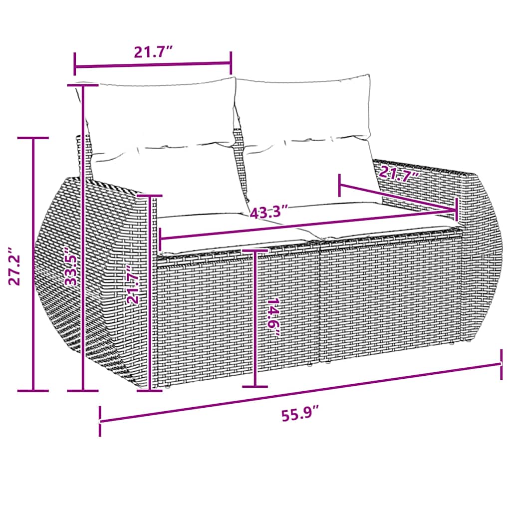 Conjunto de Sofá de Jardim 9 pcs Preto vime PE