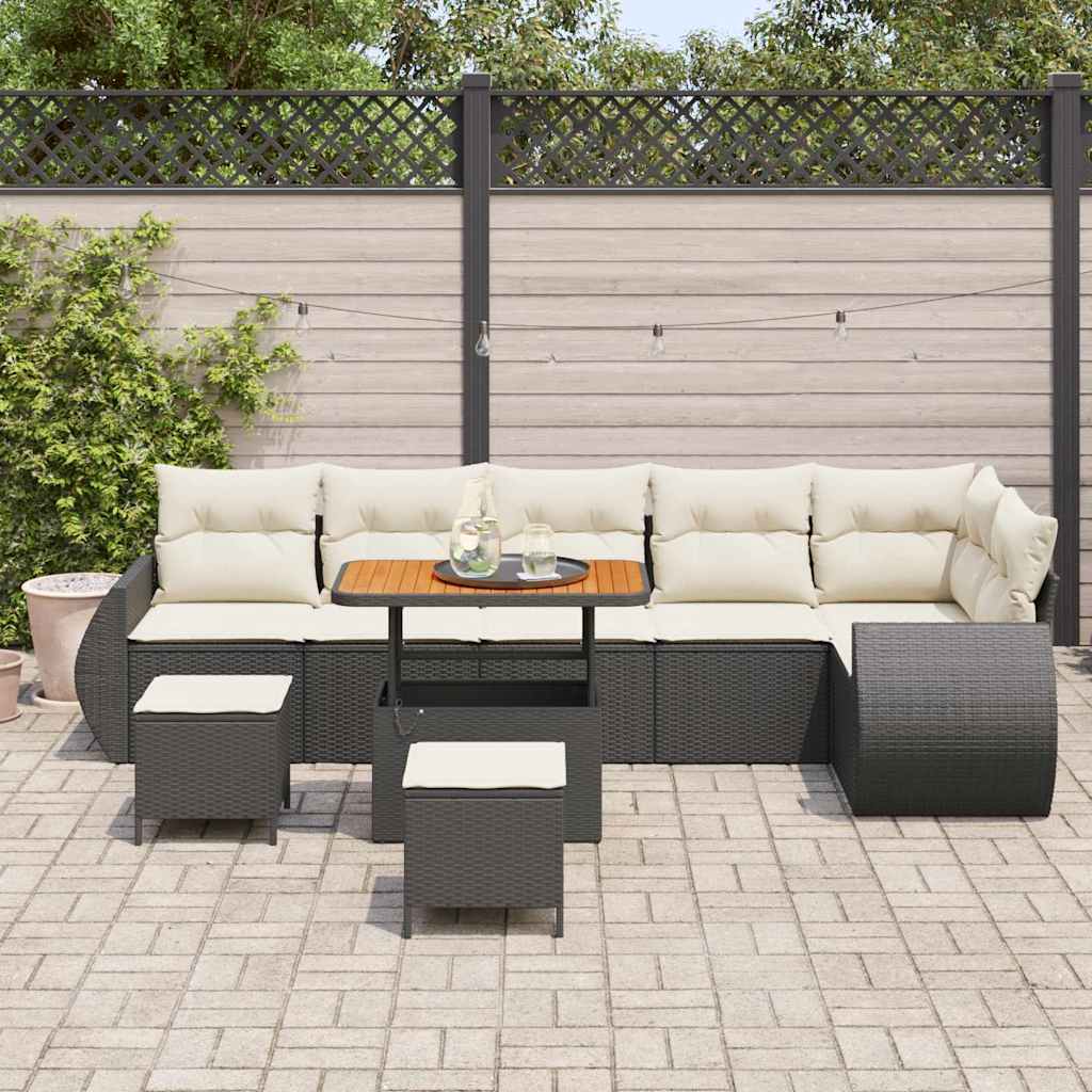Conjunto de Sofá de Jardim 9 pcs Preto vime PE