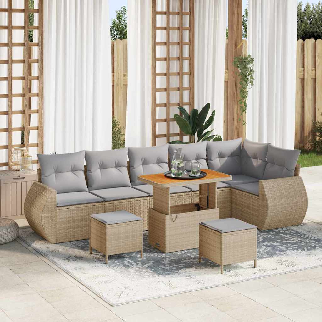 Conjunto de Sofá de Jardim 9 pcs Bege vime PE