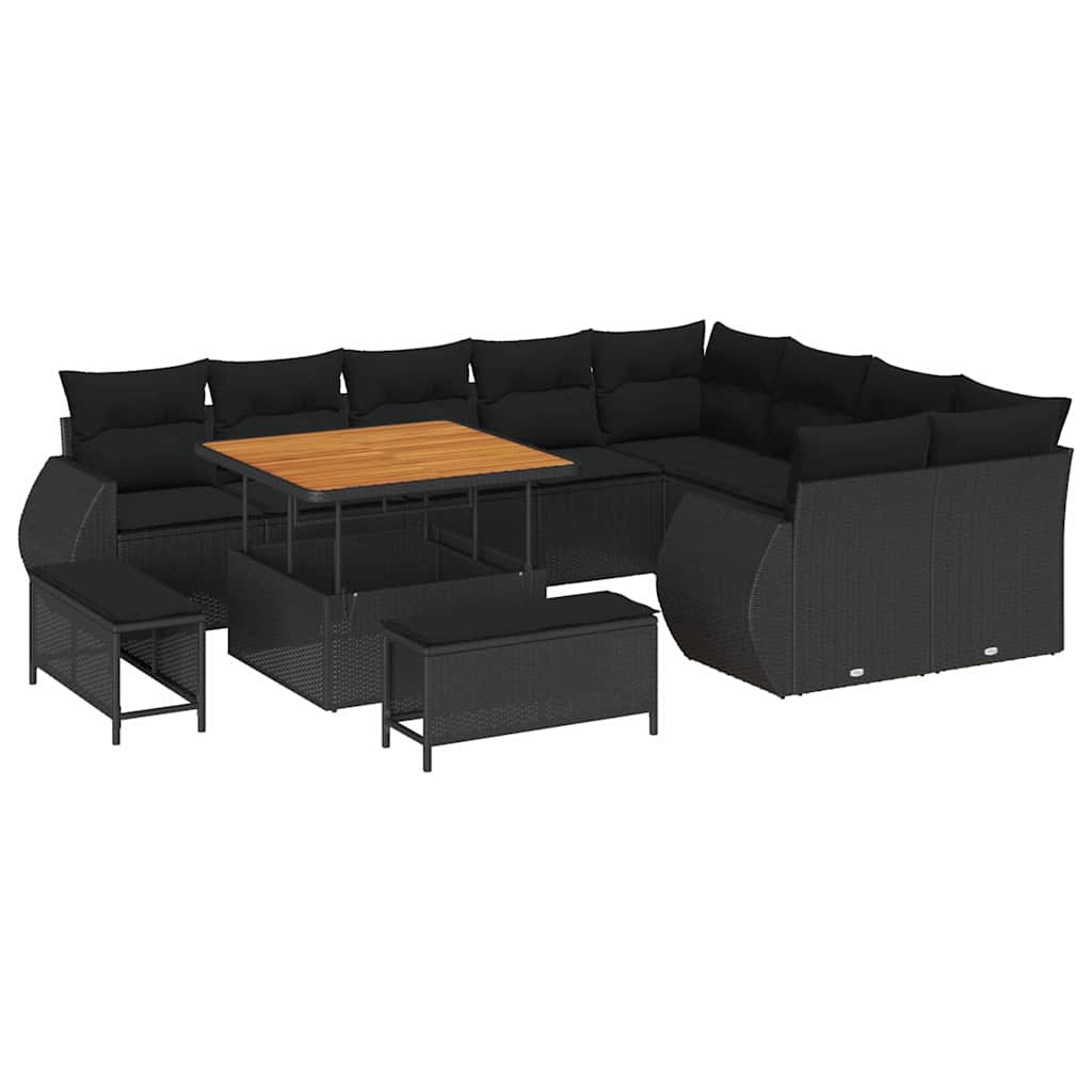Conjunto de Sofá de Jardim 12 pcs Preto vime PE