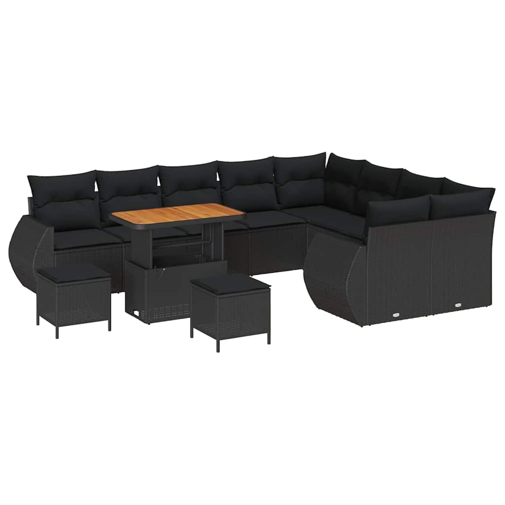 Conjunto de Sofá de Jardim 12 pcs Preto vime PE