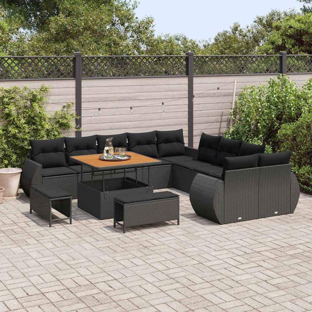 Conjunto de Sofá de Jardim 13 pcs Preto vime PE