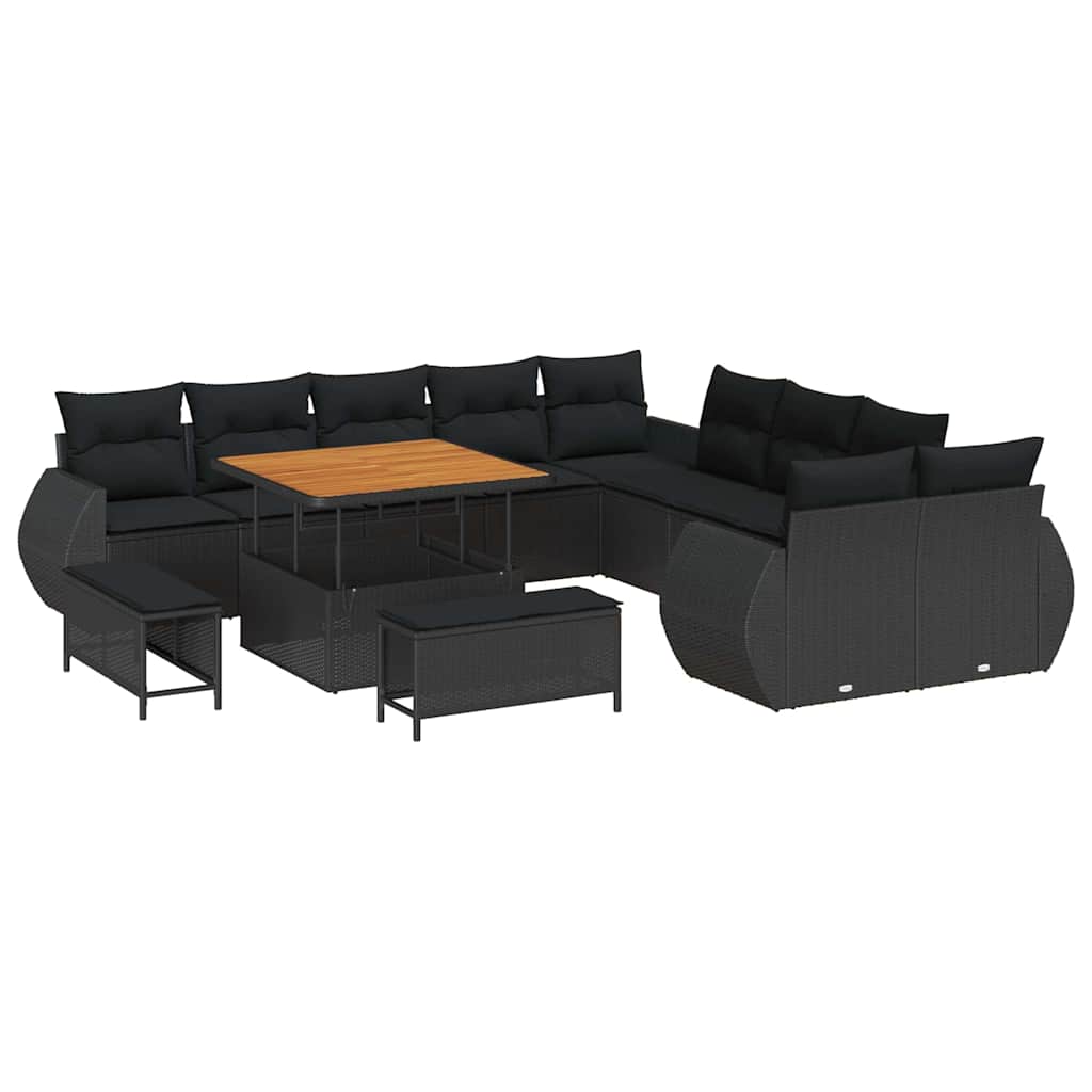 Conjunto de Sofá de Jardim 13 pcs Preto vime PE