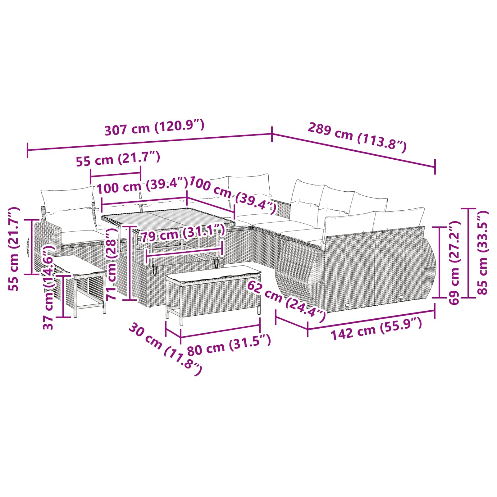 Conjunto de Sofá de Jardim 13 pcs Preto vime PE