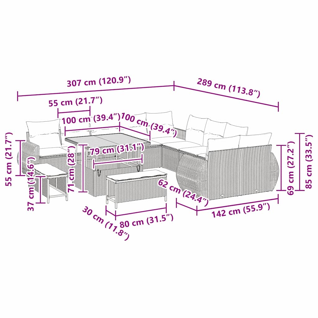 Conjunto de Sofá de Jardim 13 pcs Cinzeto vime PE