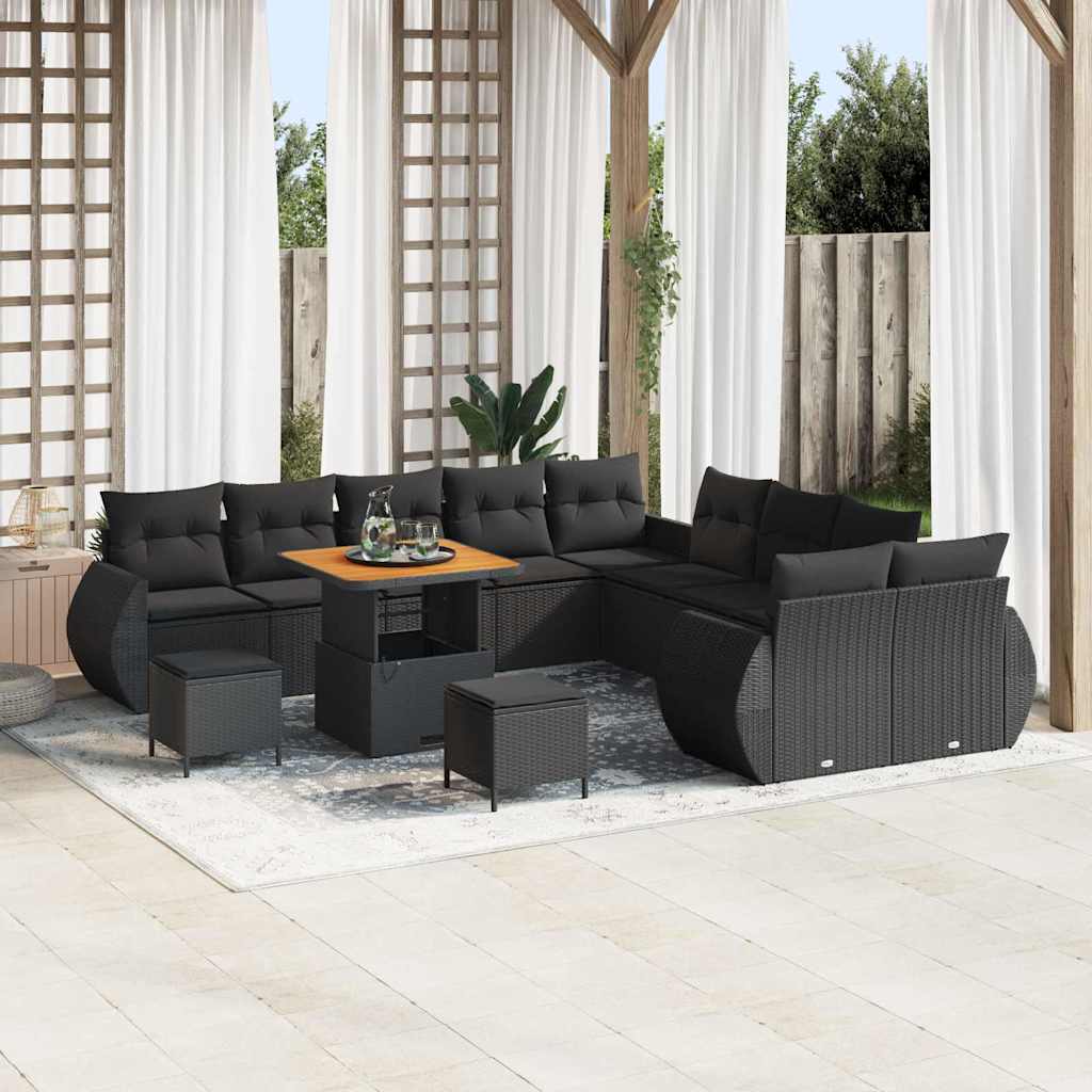 Conjunto de Sofá de Jardim 13 pcs Preto vime PE