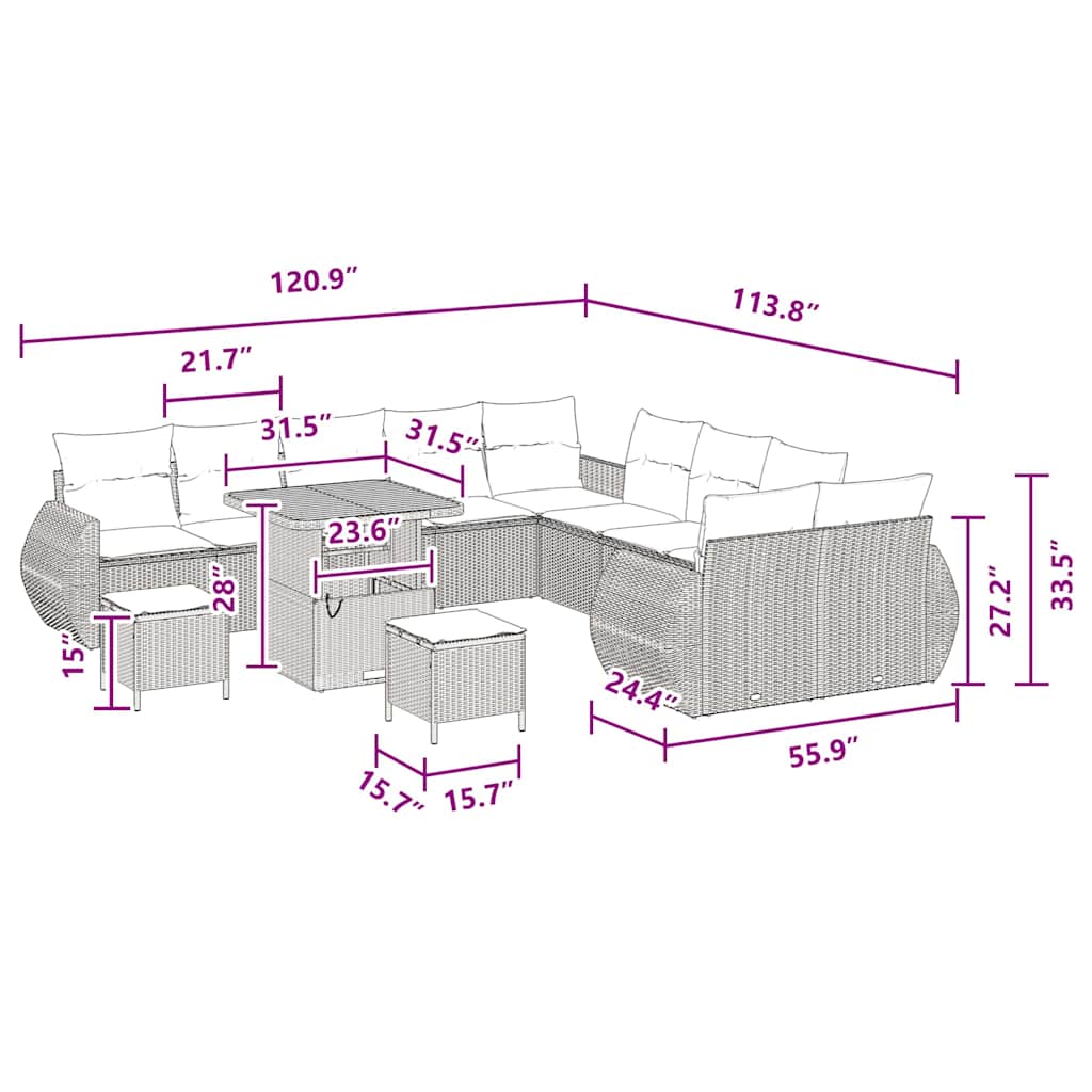Conjunto de Sofá de Jardim 13 pcs Preto vime PE