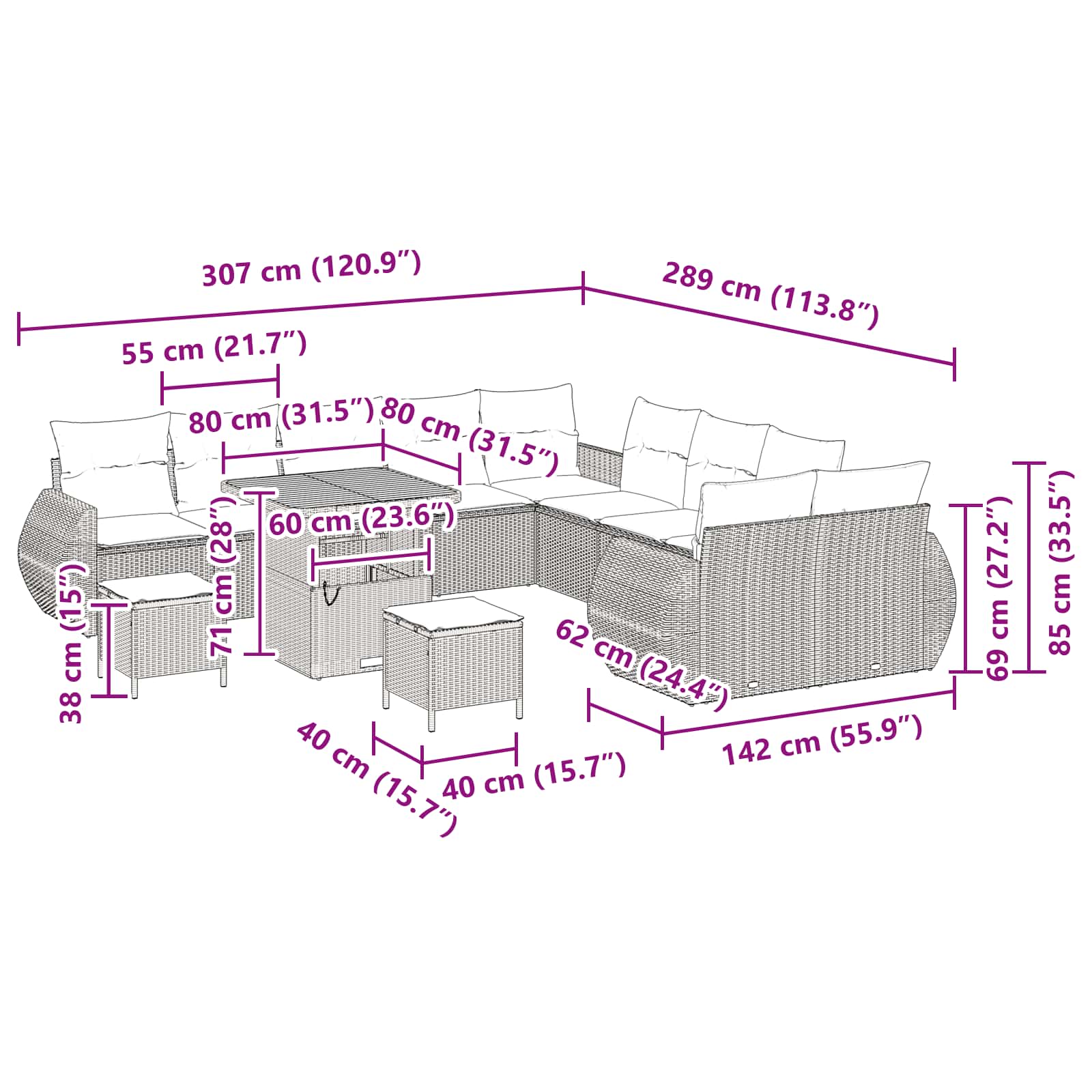 Conjunto de Sofá de Jardim 13 pcs Preto vime PE